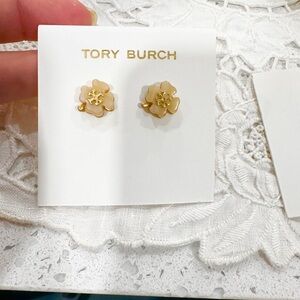 Tory Burch Gold and Cream Floral Studs